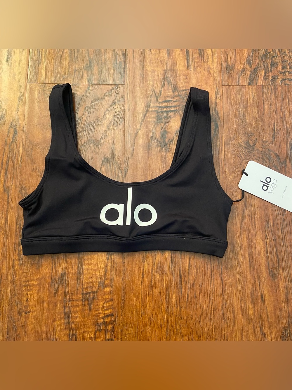 ALO Yoga Black Sports Bra with White Logo